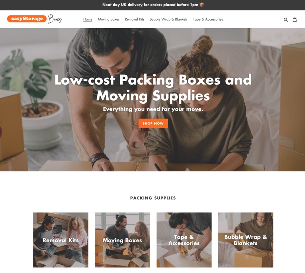 easyStorage Boxes website for boxes and packing materials